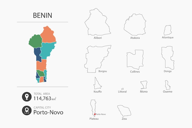 Mapa Beninu Ze Szczegółową Mapą Kraju Elementy Mapy Miast O łącznej Powierzchni I Stolicy