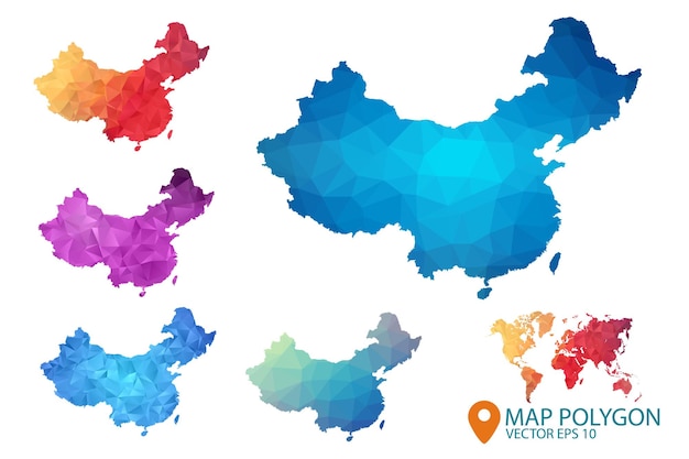 Plik wektorowy mapa chin zestaw geometrycznego pogniecionego trójkątnego tła graficznego w stylu low poly