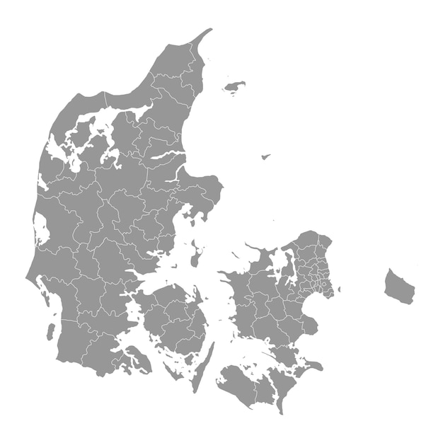 Plik wektorowy mapa danii z podziałami administracyjnymi ilustracja wektorowa