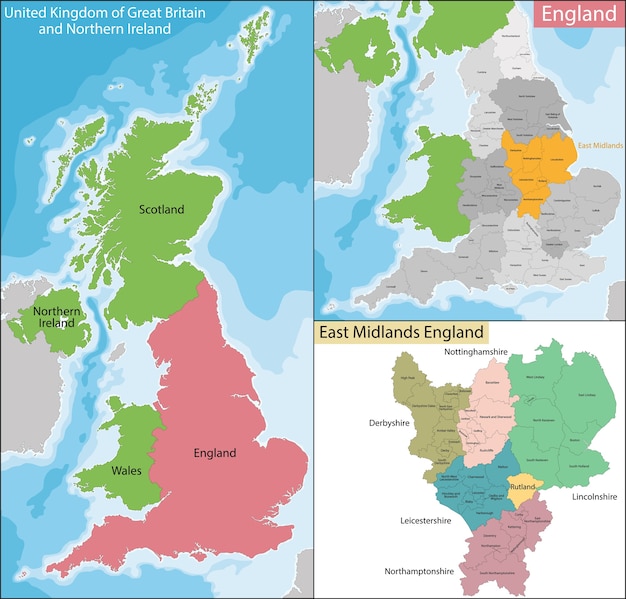 Plik wektorowy mapa east midlands w anglii