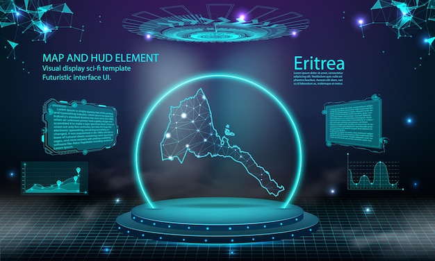 Mapa Erytrei światło łączące Efekt Tła Abstrakcyjna Technologia Cyfrowa Ui Gui Futurystyczny Hud Wirtualny Interfejs Z Mapą Erytrei Scena Futurystyczne Podium We Mgle