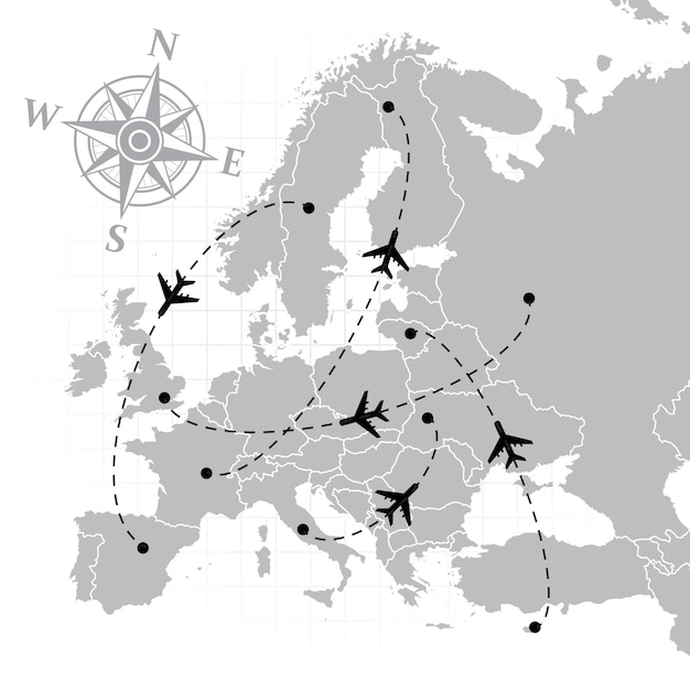 Plik wektorowy mapa europejskich linii lotniczych