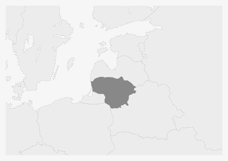 Wektor mapa europy z podświetloną mapą litwy
