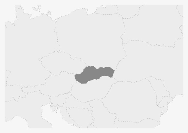 Mapa Europy z podświetloną mapą Słowacji