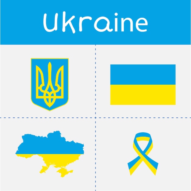 Plik wektorowy mapa flagi ukrainy wstążka godło państwowe