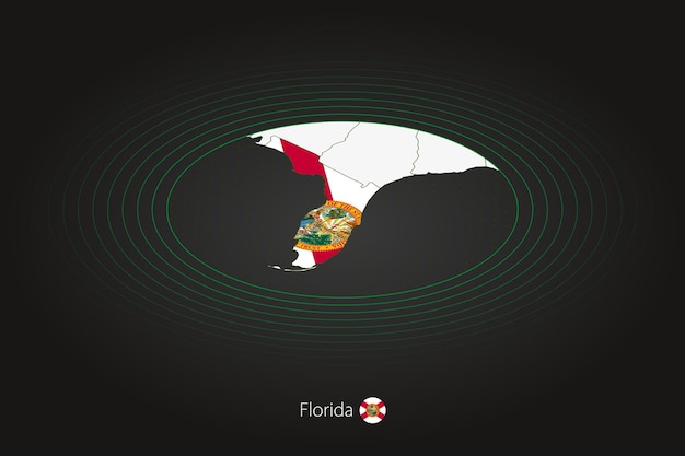 Mapa Florydy W Ciemnym Kolorze Owalna Mapa Z Sąsiednimi Stanami Usa