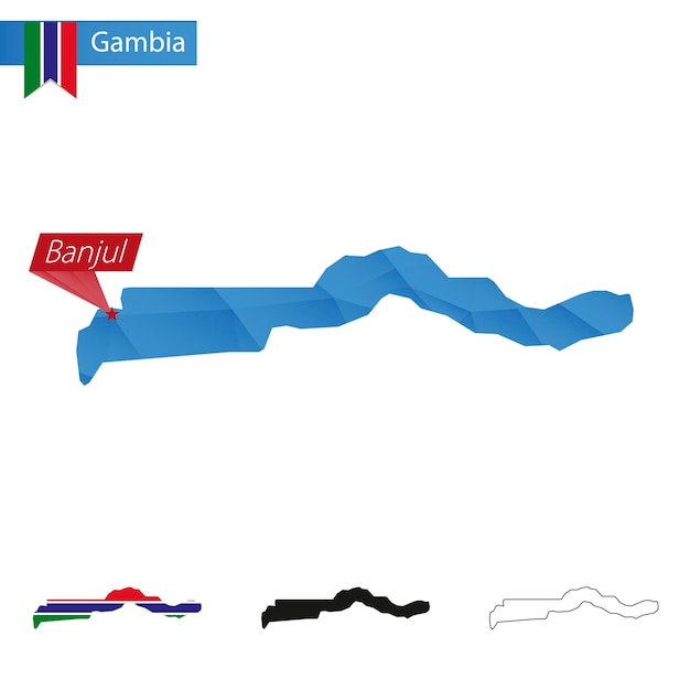 Mapa Gambia Blue Low Poly Ze Stolicą Bandżul