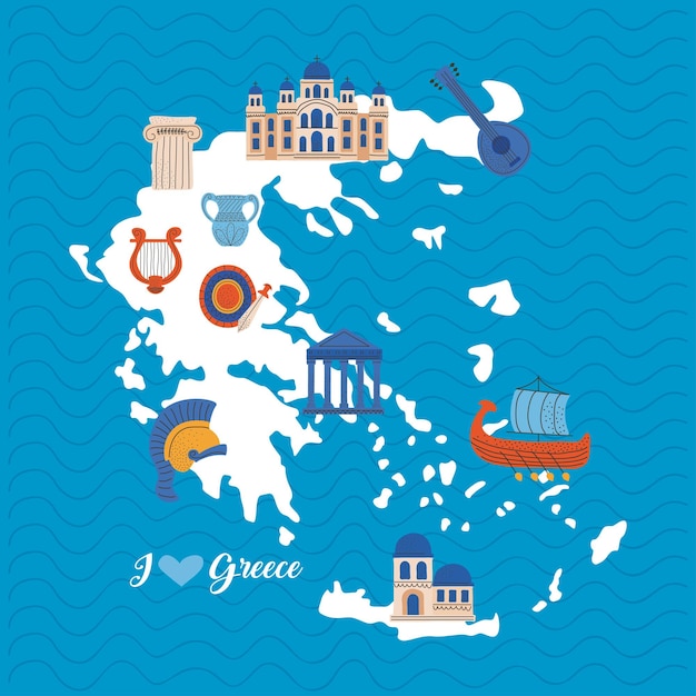 Mapa Grecji z ikonami