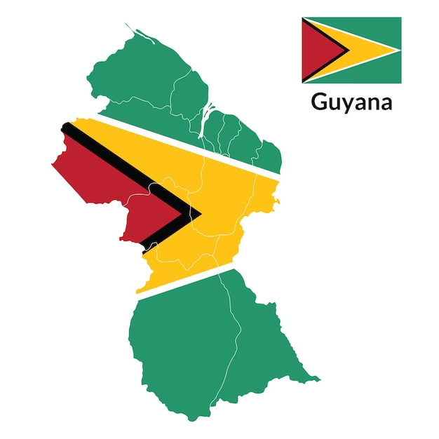 Mapa Gujany z flagą narodową Gujany