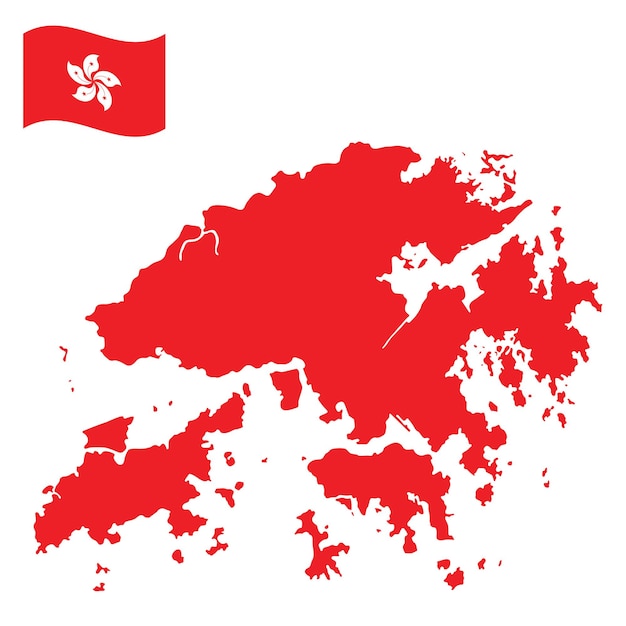 Plik wektorowy mapa hongkongu z flagą narodową hongkongu