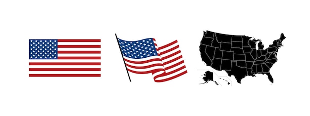Mapa I Flagi Stanów Zjednoczonych Ikony Wektorowe