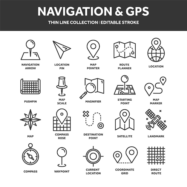 Mapa i nawigacja GPS współrzędne lokalizacji ikony sztuka liniowa