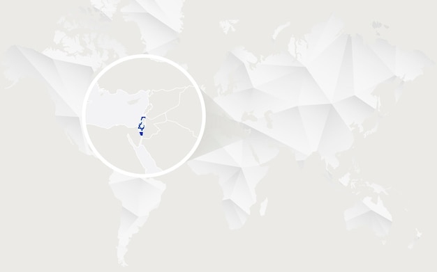 Mapa Izraela Z Flagą W Kontur Na Białej Wielokątnej Mapie świata