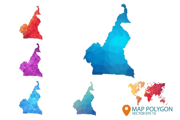 Plik wektorowy mapa kamerunu zestaw geometrycznego pomiętego trójkątnego tła graficznego w stylu low poly