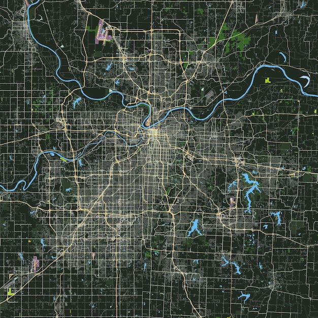 Mapa Kansas City W Stanie Missouri W Stanach Zjednoczonych