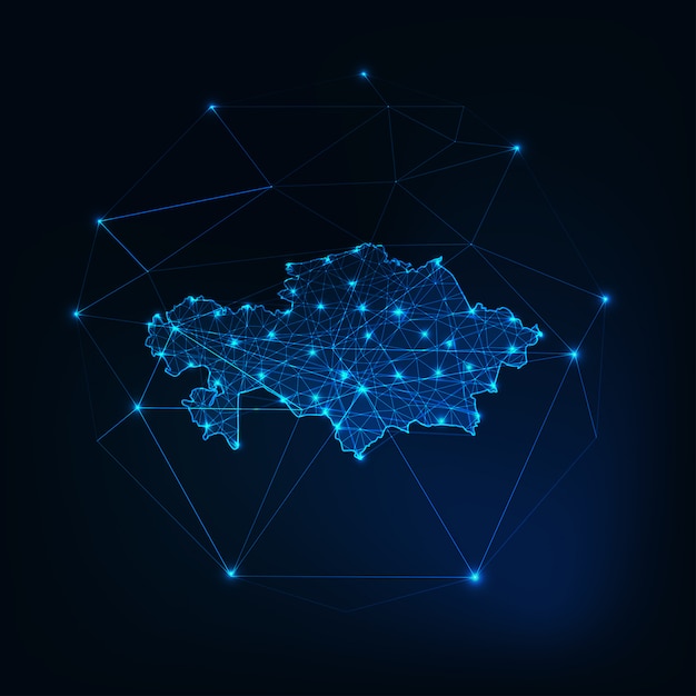 Mapa Kazachstanu Niski Wielokątne Zarys Sylwetki świecące