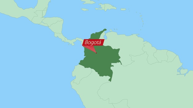 Mapa Kolumbii Z Pinezką Stolicy Kraju