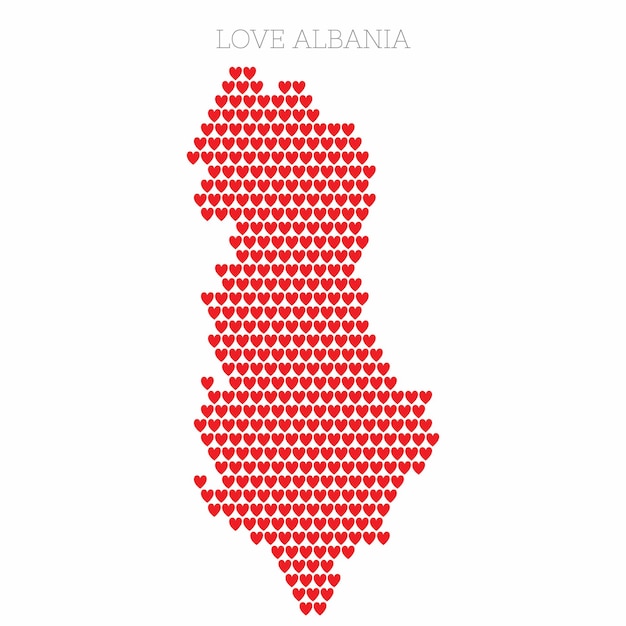 Mapa kraju Albanii wykonana z wzoru półtonów serca miłości