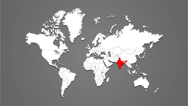Plik wektorowy mapa kraju indii wyróżniona na czerwono na wektorze mapy świata