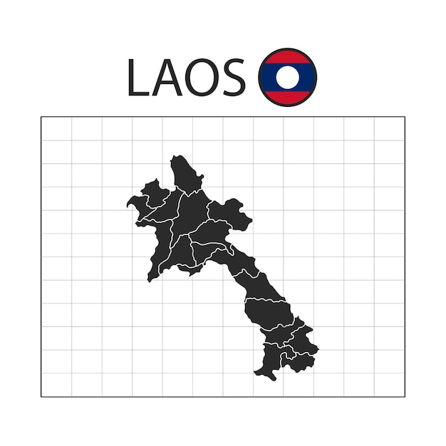 Mapa Kraju Laosu Z Flagą Narodową
