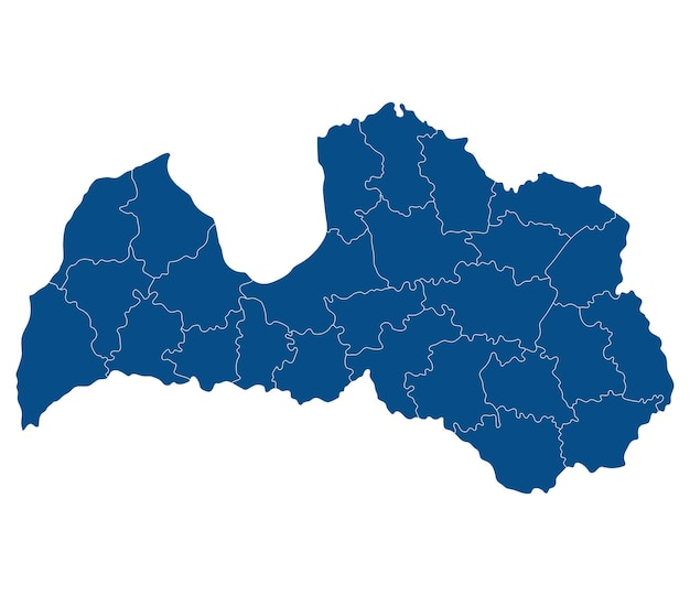 Mapa Łotwy w regionach administracyjnych w kolorze niebieskim