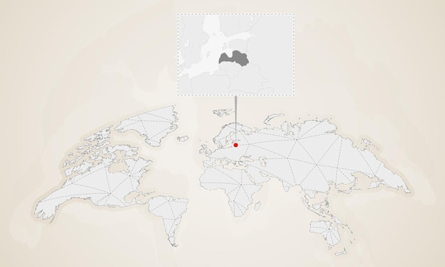 Mapa łotwy Z Sąsiednimi Krajami Przypięta Na Mapie świata