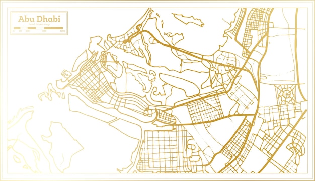 Mapa Miasta Abu Dhabi Zea W Stylu Retro W Złotym Kolorze. Mapa Przeglądowa. Ilustracja Wektorowa.