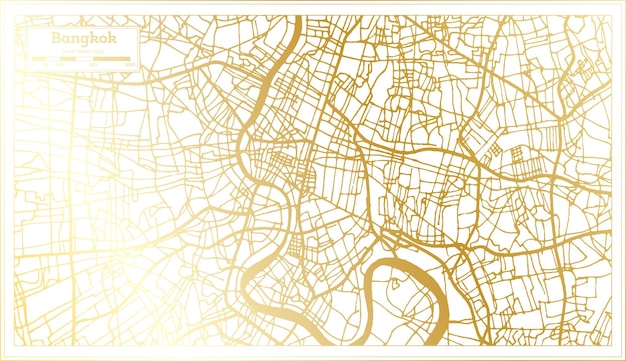 Mapa Miasta Bangkok Tajlandia W Stylu Retro W Złotym Kolorze Mapa Konturowa