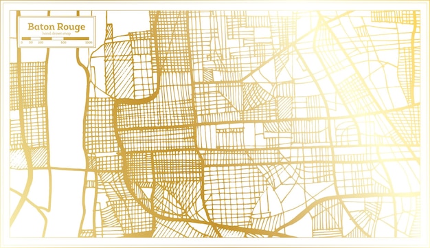 Mapa Miasta Baton Rouge Louisiana Usa W Stylu Retro W Złotym Kolorze Zarys Mapy Ilustracji Wektorowych