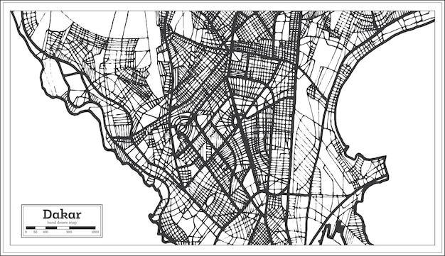 Mapa Miasta Dakar Senegal W Stylu Retro. Mapa Przeglądowa. Ilustracja Wektorowa.