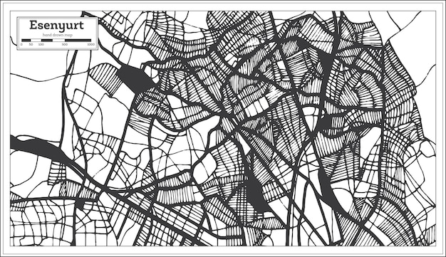 Mapa Miasta Esenyurt W Turcji W Kolorze Czarno-białym W Stylu Retro Mapa Konturowa