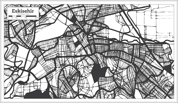 Mapa Miasta Eskisehir Turcja W Kolorze Czarno-białym W Stylu Retro Mapa Konturowa