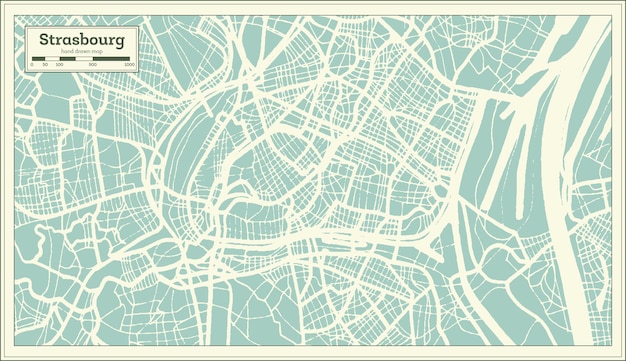 Mapa Miasta Francja W Strasburgu W Stylu Retro. Mapa Przeglądowa. Ilustracja Wektorowa.