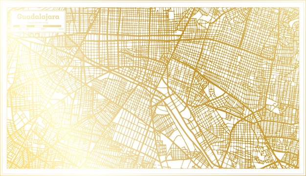 Mapa Miasta Guadalajara W Meksyku W Stylu Retro W Złotym Kolorze Mapa Konturowa