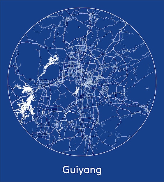 Mapa Miasta Guiyang Chiny Azja Niebieski Nadruk Okrągły Koło Wektor Ilustracja