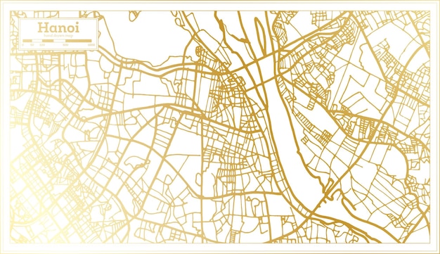 Mapa Miasta Hanoi W Wietnamie W Stylu Retro W Złotym Kolorze Mapa Konturowa