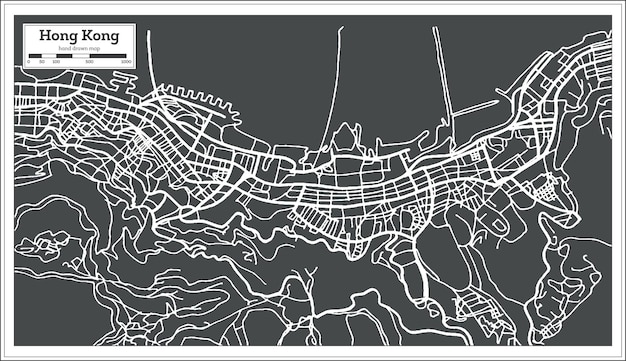 Mapa Miasta Hong Hong Chiny W Stylu Retro. Ilustracja Wektorowa. Mapa Przeglądowa.