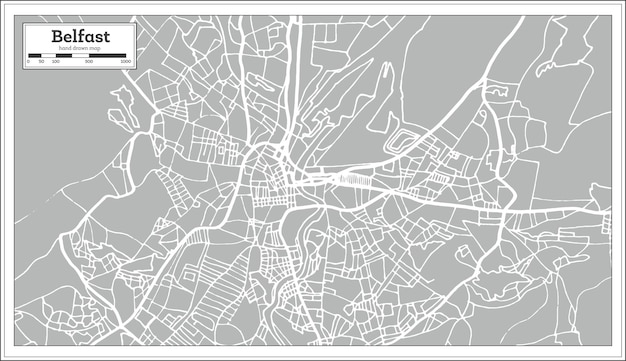 Mapa miasta Irlandia Belfast w stylu retro. Mapa przeglądowa. Ilustracja wektorowa.