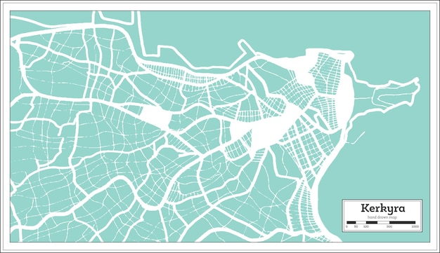 Mapa Miasta Kerkyra Grecja W Stylu Retro Mapa Konturowa