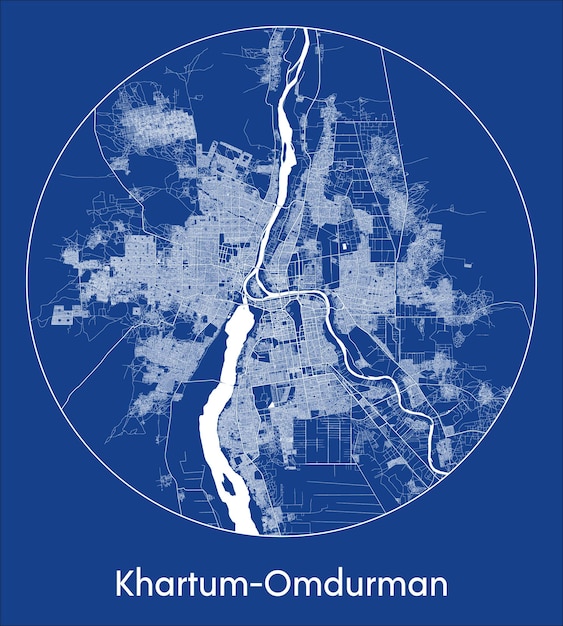 Mapa Miasta Khartumomdurman Sudan Afryka Niebieski Nadruk Okrągły Ilustracja Wektora Koła