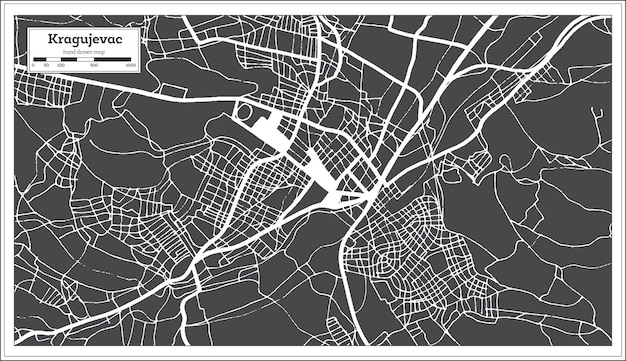Mapa Miasta Kragujevac Serbia W Kolorze Czarno-białym W Stylu Retro