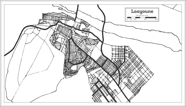 Mapa miasta Laayoune Sahara w kolorze czarno-białym