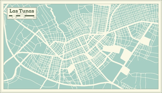 Mapa Miasta Las Tunas Kuba W Stylu Retro Mapa Konturowa