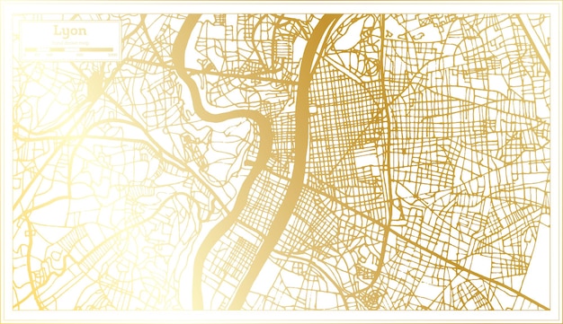 Mapa Miasta Lyon Francja W Stylu Retro W Złotym Kolorze Mapa Konturowa