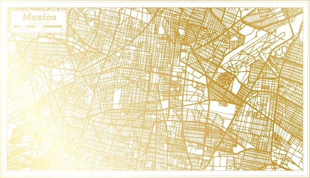 Mapa Miasta Meksyk W Stylu Retro W Złotym Kolorze Mapa Konturowa