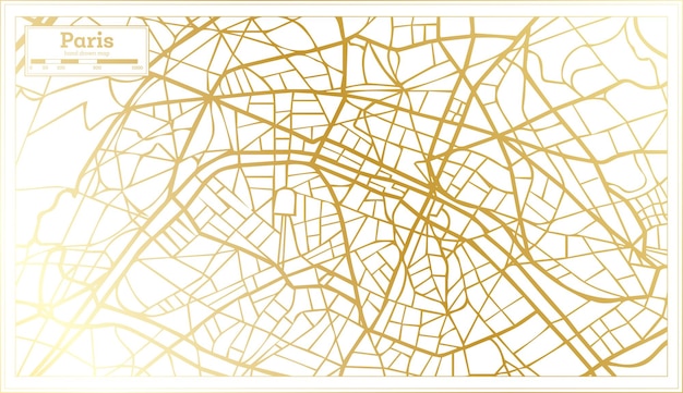 Mapa Miasta Paryż Francja W Stylu Retro W Złotym Kolorze Mapa Konturowa