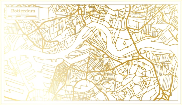 Mapa Miasta Rotterdam Holandia W Stylu Retro W Złotym Kolorze Mapa Konturowa