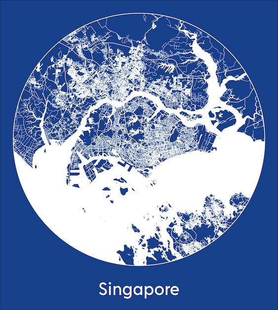 Mapa Miasta Singapur Singapur Azja Niebieski Nadruk Okrągły Ilustracja Wektorowa Circle