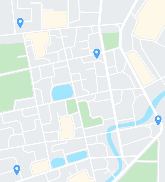Plik wektorowy mapa miasta streszczenie z pinami. aplikacja do nawigacji