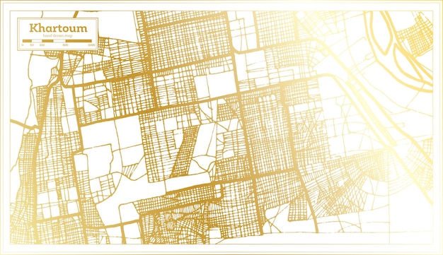 Mapa Miasta Sudanu Chartum W Stylu Retro W Złotym Kolorze Mapa Konturowa